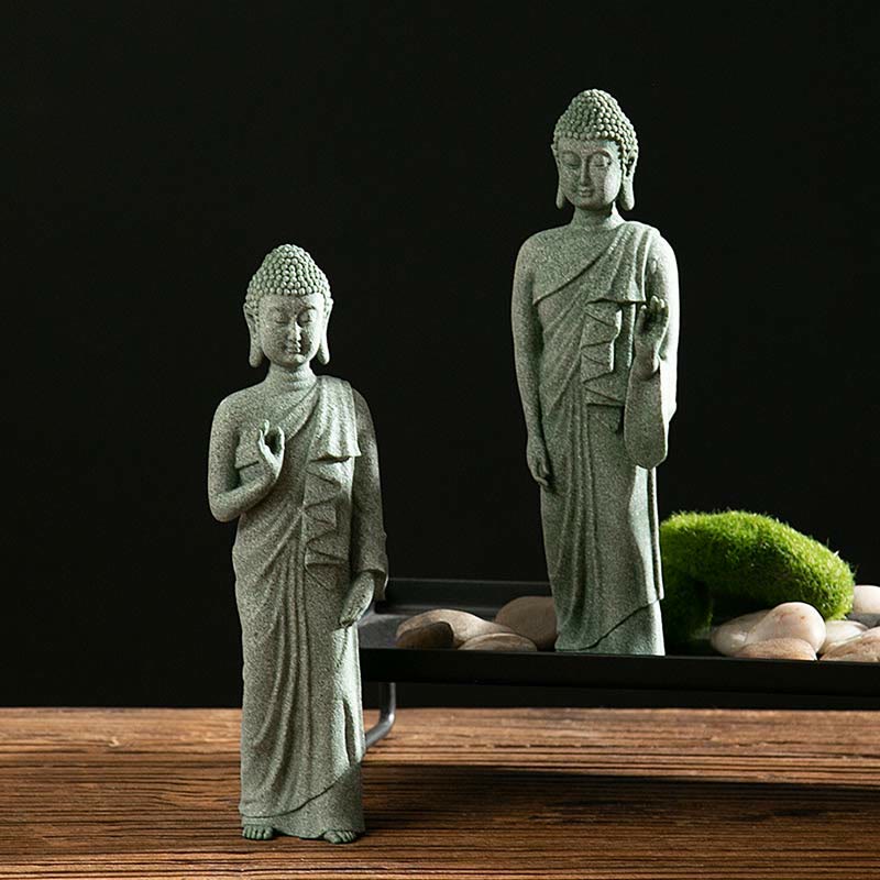 Statue de Bouddha de méditation en grès vert, symbole de sérénité