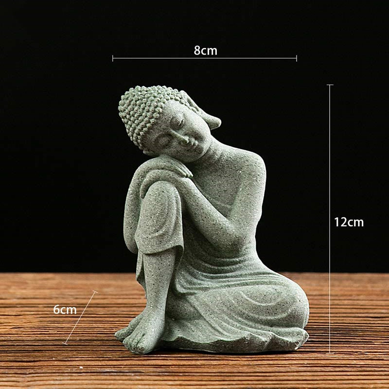 Statue de Bouddha de méditation en grès vert, symbole de sérénité