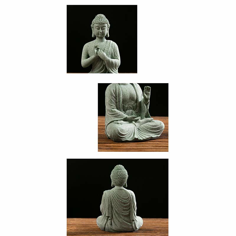 Statue de Bouddha de méditation en grès vert, symbole de sérénité