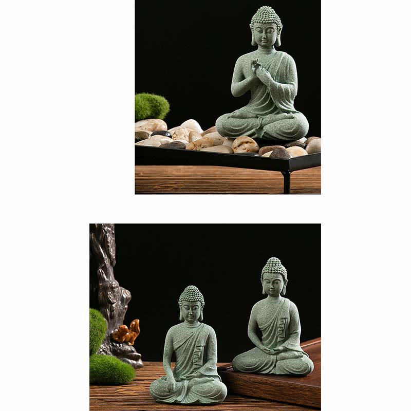 Statue de Bouddha de méditation en grès vert, symbole de sérénité