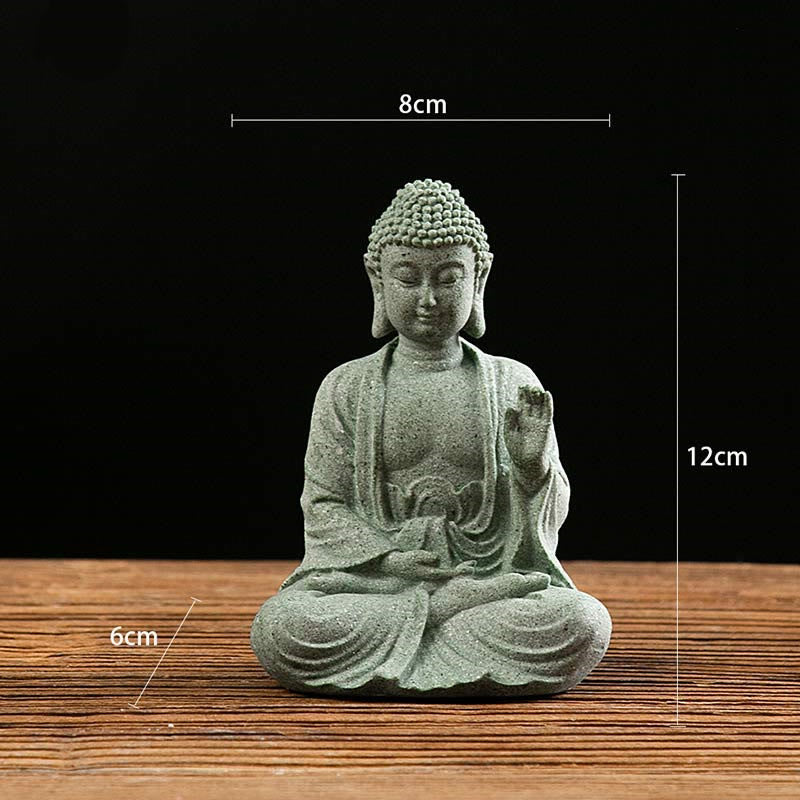 Statue de Bouddha de méditation en grès vert, symbole de sérénité