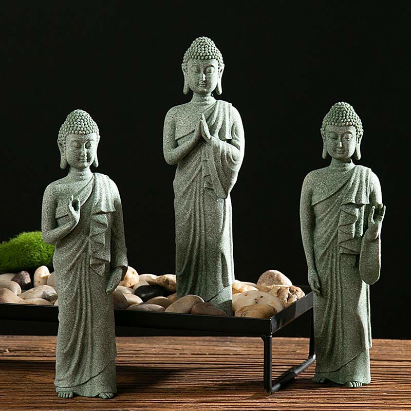 Statue de Bouddha de méditation en grès vert, symbole de sérénité
