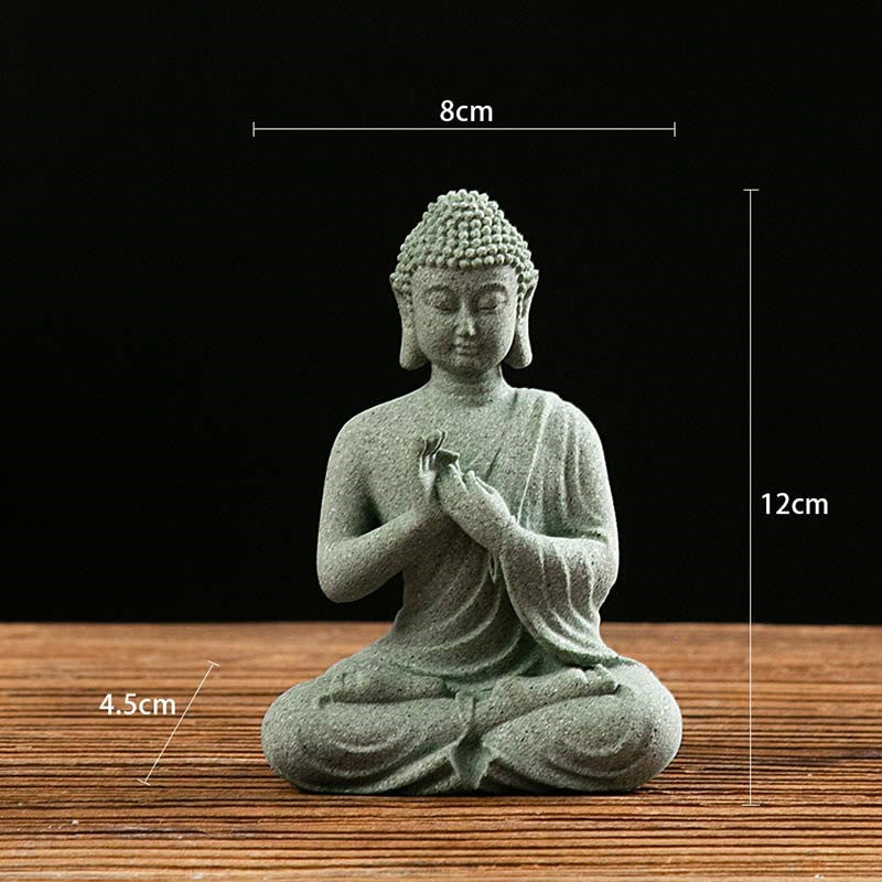 Statue de Bouddha de méditation en grès vert, symbole de sérénité