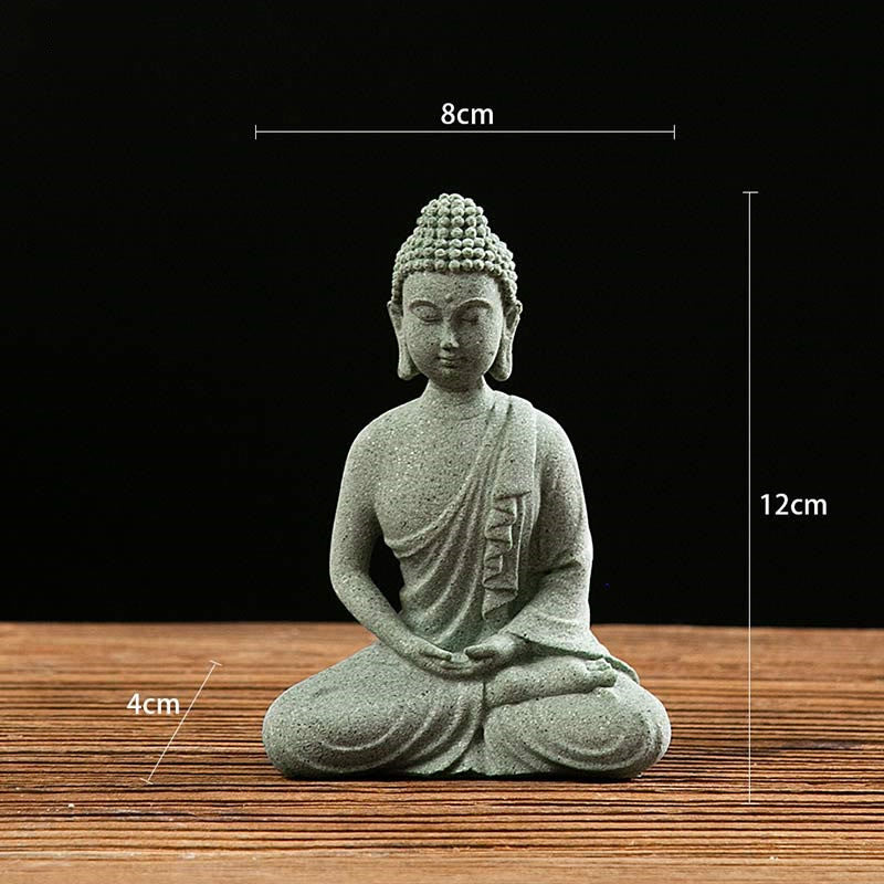 Statue de Bouddha de méditation en grès vert, symbole de sérénité