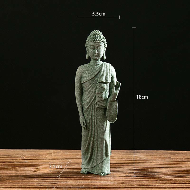 Statue de Bouddha de méditation en grès vert, symbole de sérénité