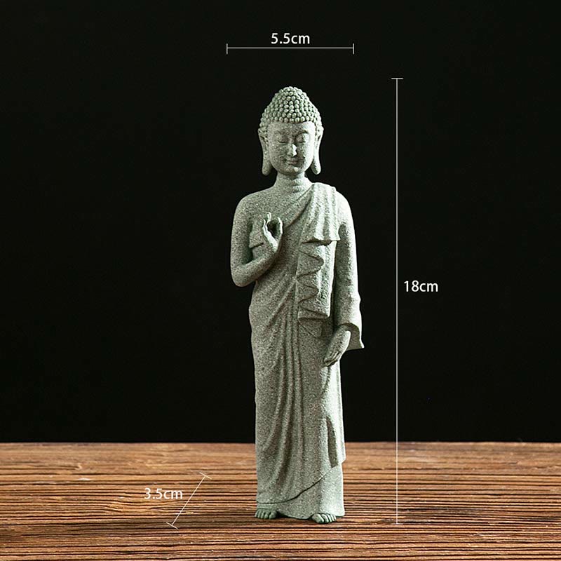 Statue de Bouddha de méditation en grès vert, symbole de sérénité
