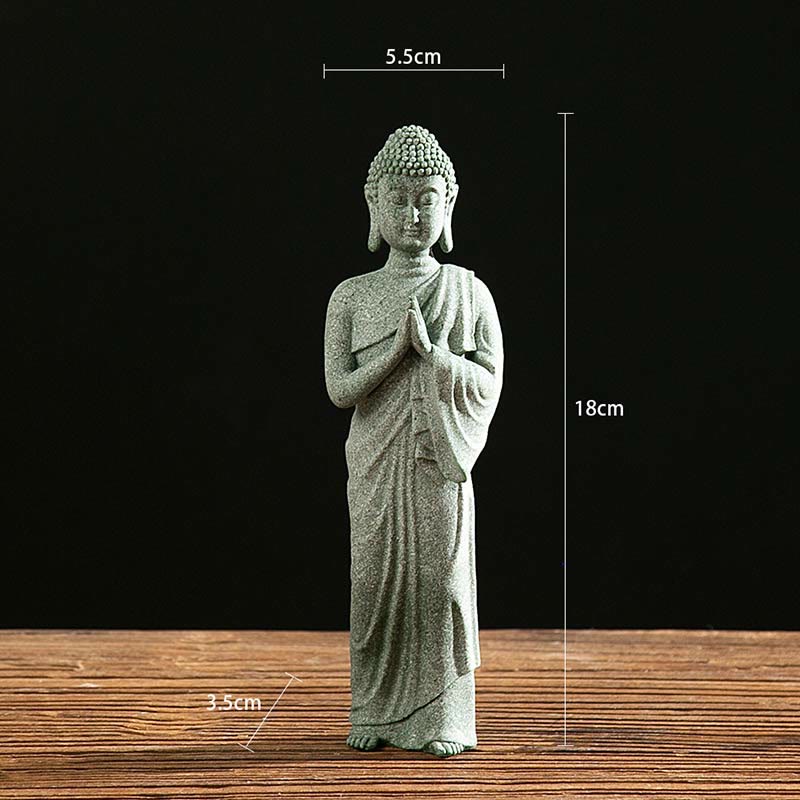 Statue de Bouddha de méditation en grès vert, symbole de sérénité