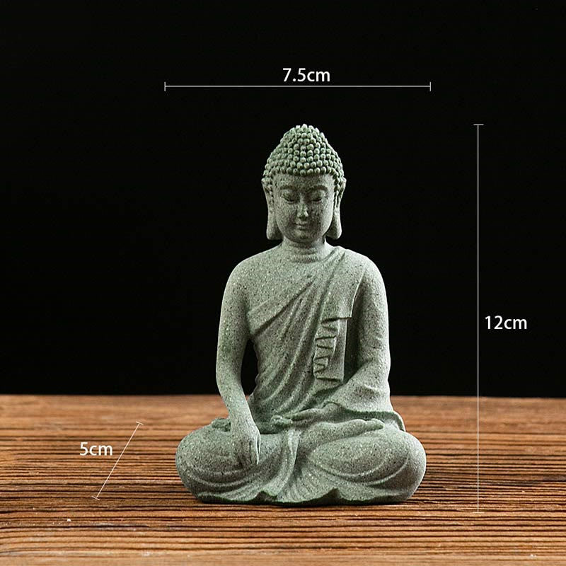 Statue de Bouddha de méditation en grès vert, symbole de sérénité