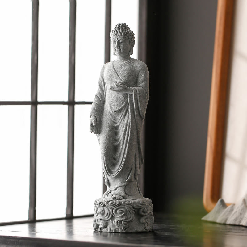 Statue de Bouddha en méditation en grès 6 x 6 x 20 cm pour Serenity Home