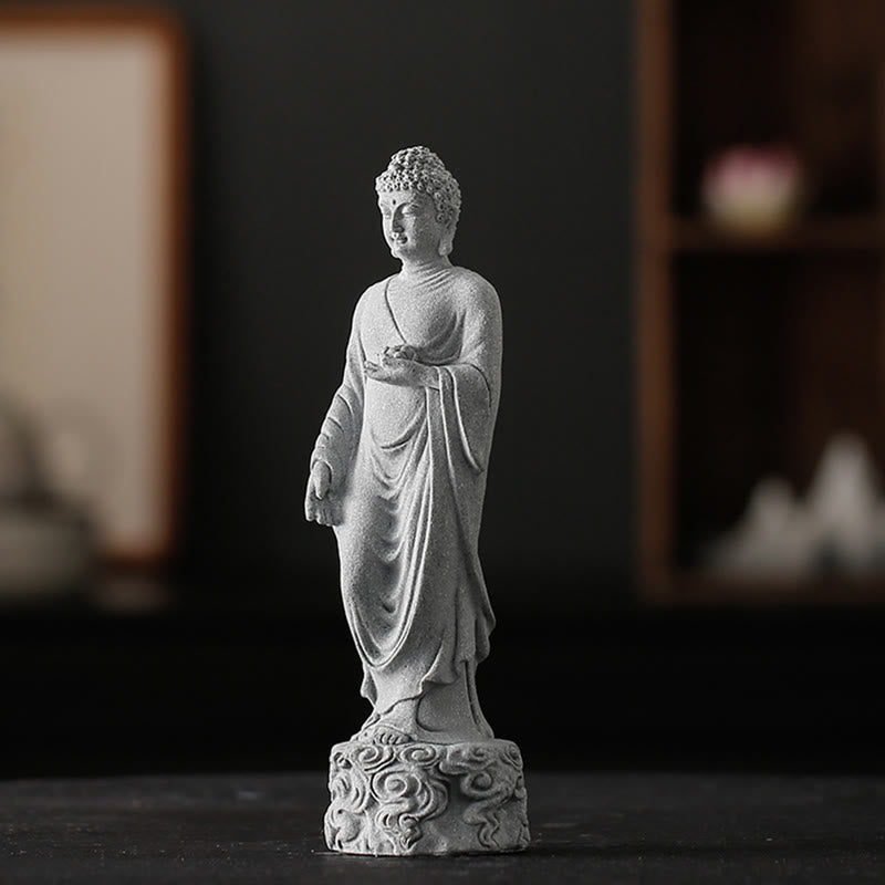 Statue de Bouddha en méditation en grès 6 x 6 x 20 cm pour Serenity Home