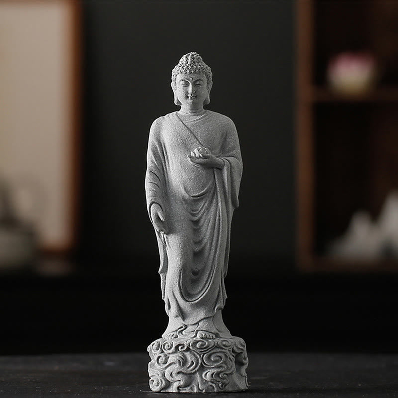 Statue de Bouddha en méditation en grès 6 x 6 x 20 cm pour Serenity Home