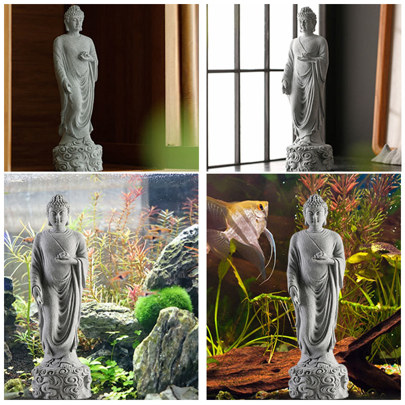 Statue de Bouddha en méditation en grès 6 x 6 x 20 cm pour Serenity Home