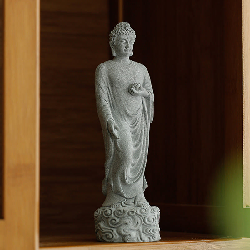 Statue de Bouddha en méditation en grès 6 x 6 x 20 cm pour Serenity Home