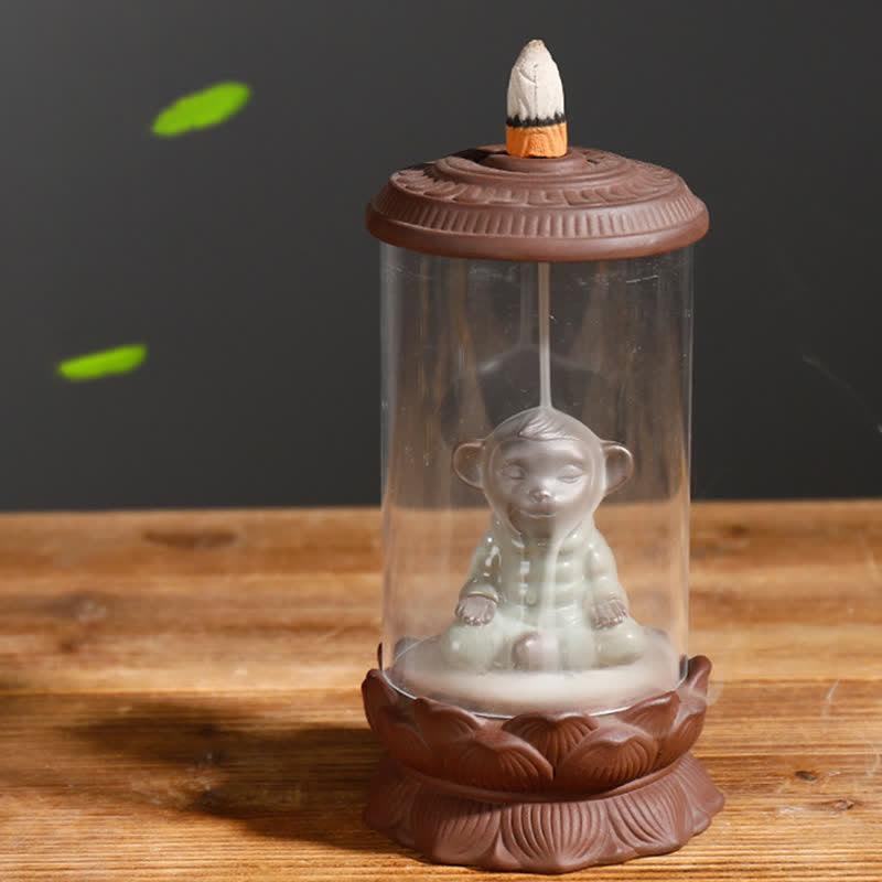 Brûleur d'encens à reflux en argile violette Wukong Méditation