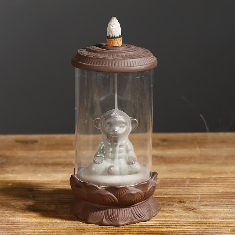 Brûleur d'encens à reflux en argile violette Wukong Méditation