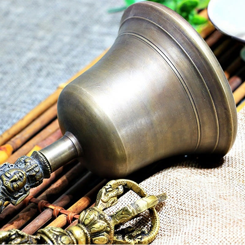 Ensemble de méditation en cuivre avec cloche tibétaine moyenne et vajra dorje