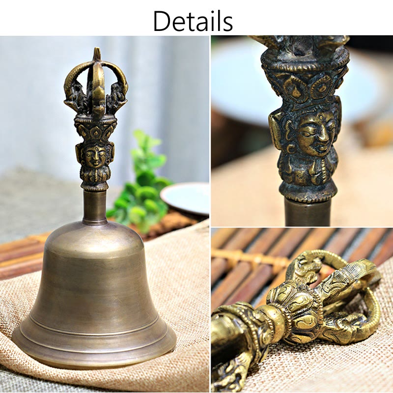 Ensemble de méditation en cuivre avec cloche tibétaine moyenne et vajra dorje