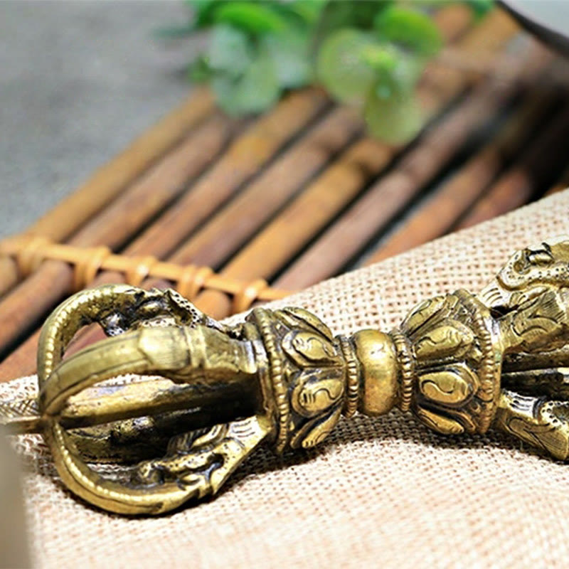 Ensemble de méditation en cuivre avec cloche tibétaine moyenne et vajra dorje
