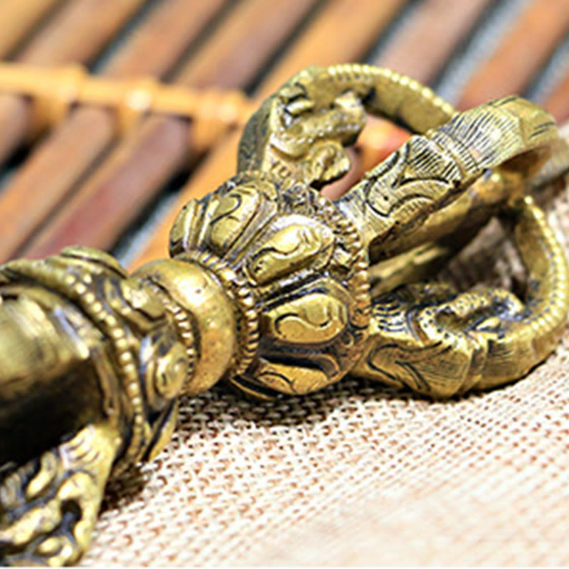 Ensemble de méditation en cuivre avec cloche tibétaine moyenne et vajra dorje