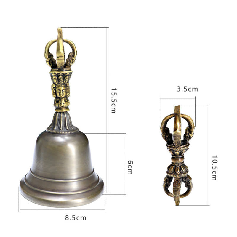 Ensemble de méditation en cuivre avec cloche tibétaine moyenne et vajra dorje