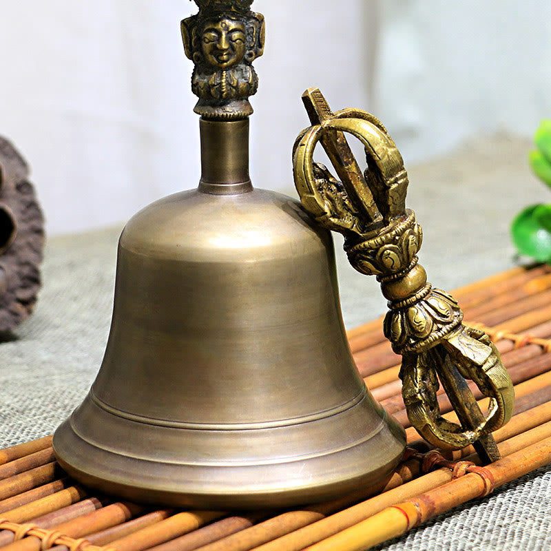Ensemble de méditation en cuivre avec cloche tibétaine moyenne et vajra dorje