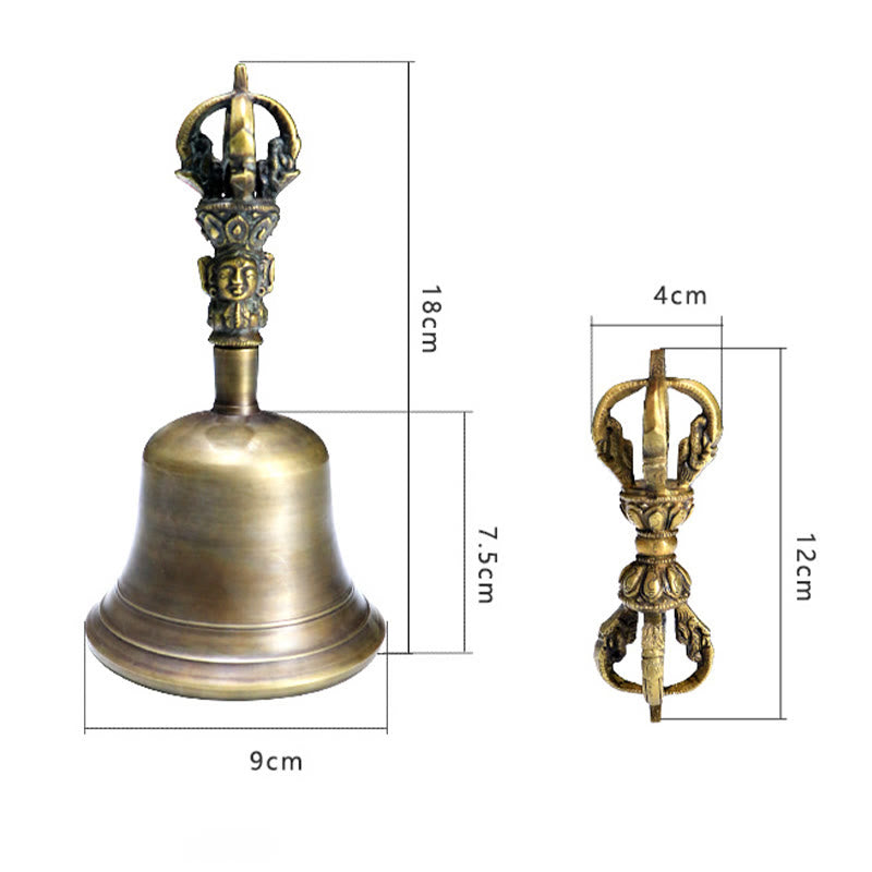 Ensemble de méditation en cuivre avec cloche tibétaine moyenne et vajra dorje