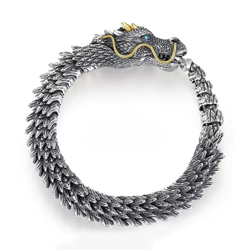 Mens Vintage Dragon Scale Link Bracelet Stainless Steel 22cm
