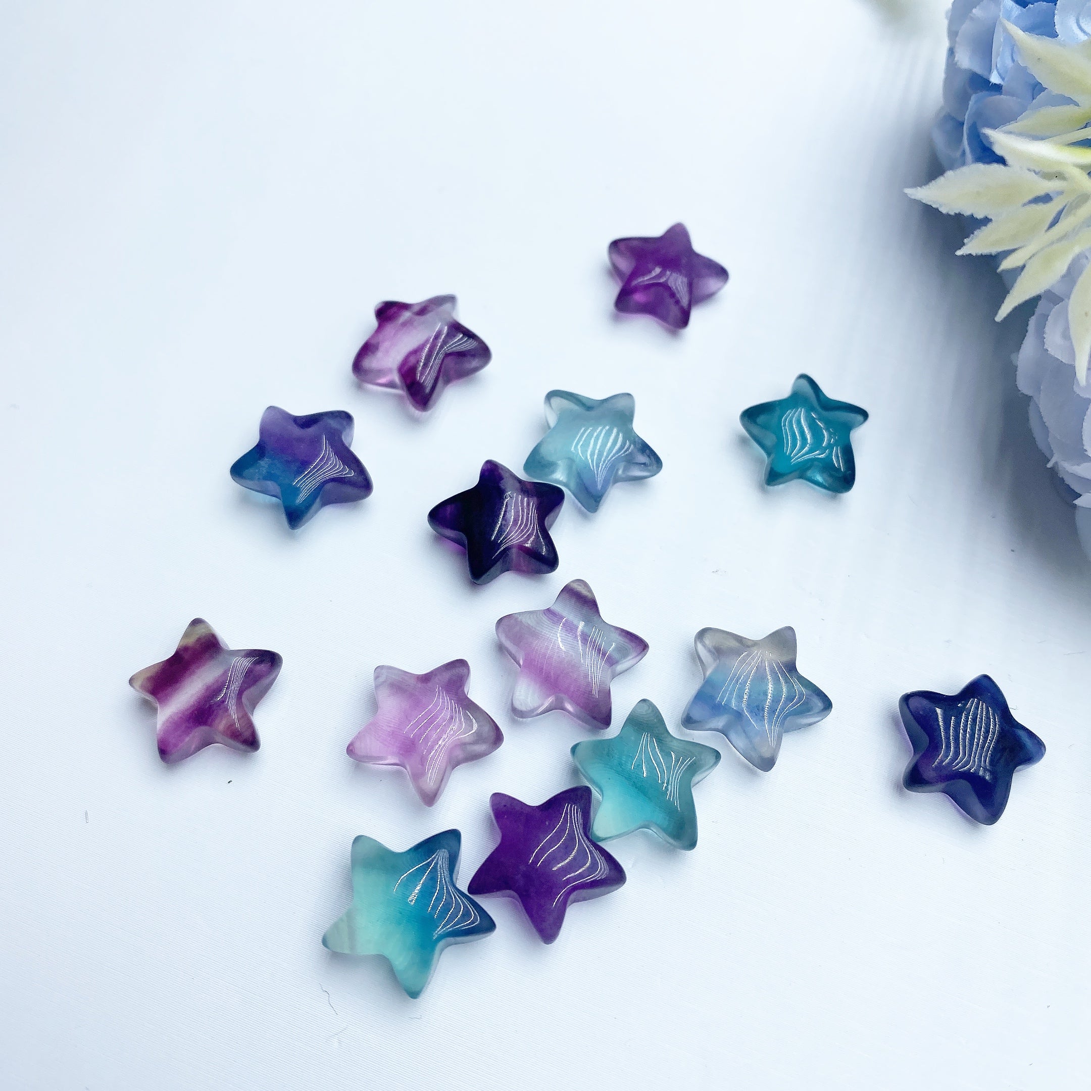 Mini 10mm Fluorite Moon and Star Crystal Carvings