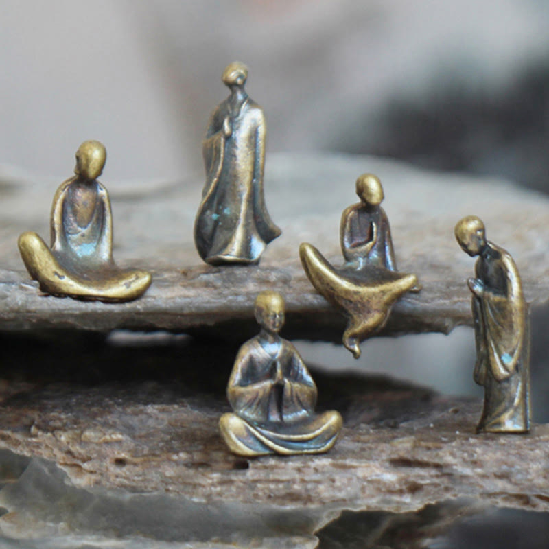 Ensemble de mini statues de Bouddha | Décor de moine méditatif en métal