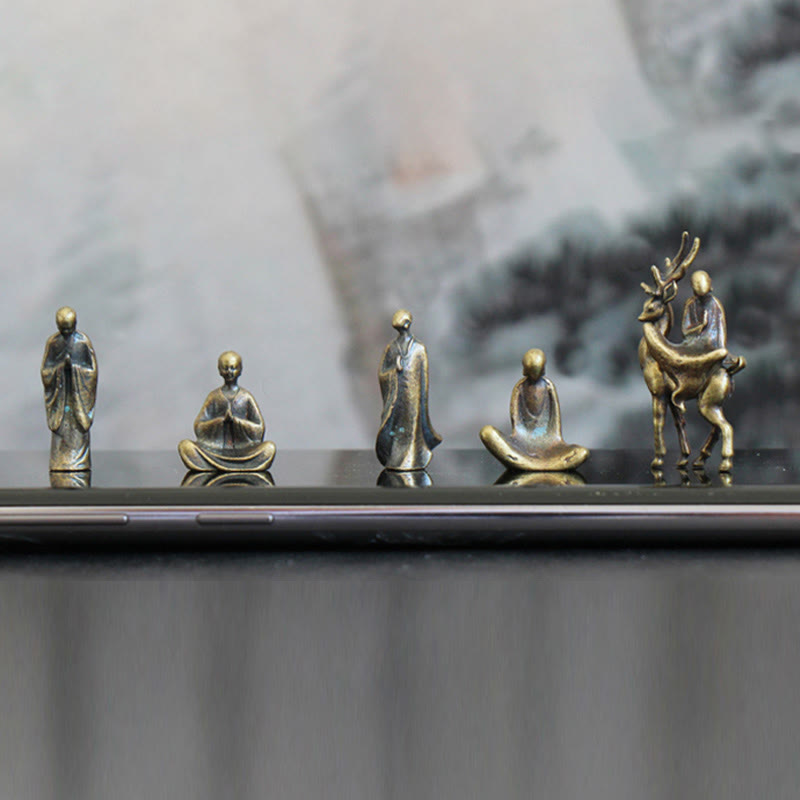 Ensemble de mini statues de Bouddha | Décor de moine méditatif en métal