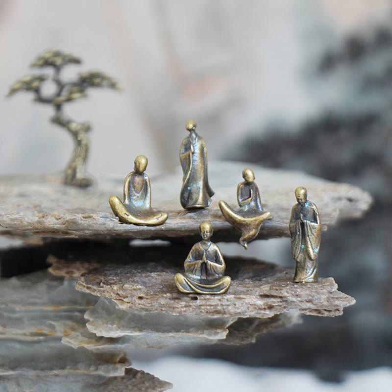 Ensemble de mini statues de Bouddha | Décor de moine méditatif en métal