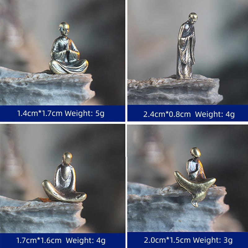 Ensemble de mini statues de Bouddha | Décor de moine méditatif en métal