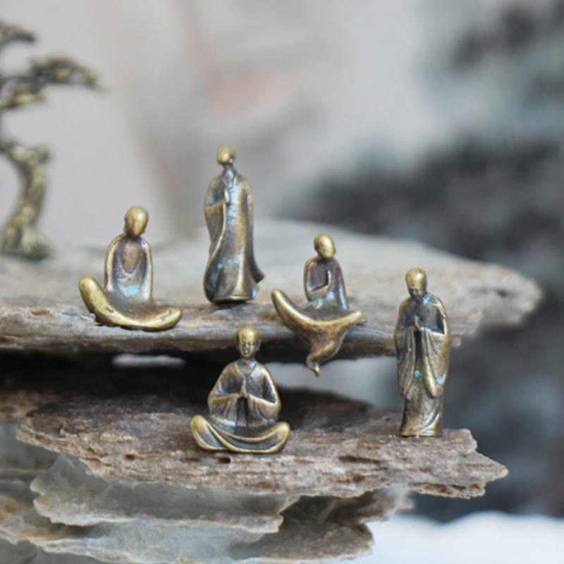 Ensemble de mini statues de Bouddha | Décor de moine méditatif en métal