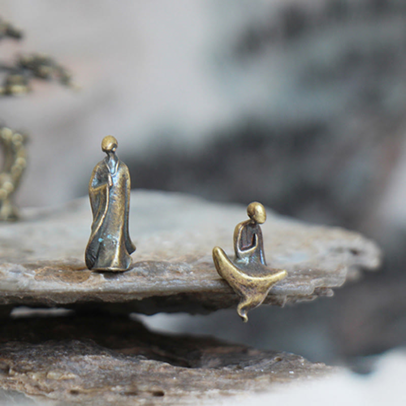 Ensemble de mini statues de Bouddha | Décor de moine méditatif en métal
