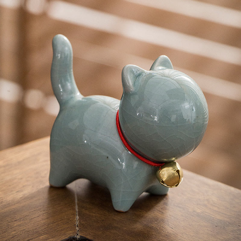 Mini figurine de chat porte-bonheur en céramique pour bureau à domicile