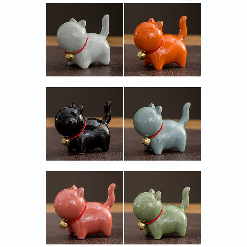 Mini figurine de chat porte-bonheur en céramique pour bureau à domicile