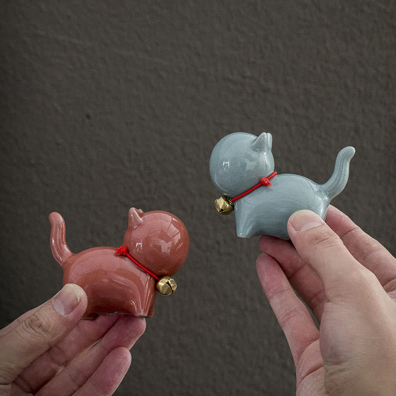 Mini figurine de chat porte-bonheur en céramique pour bureau à domicile