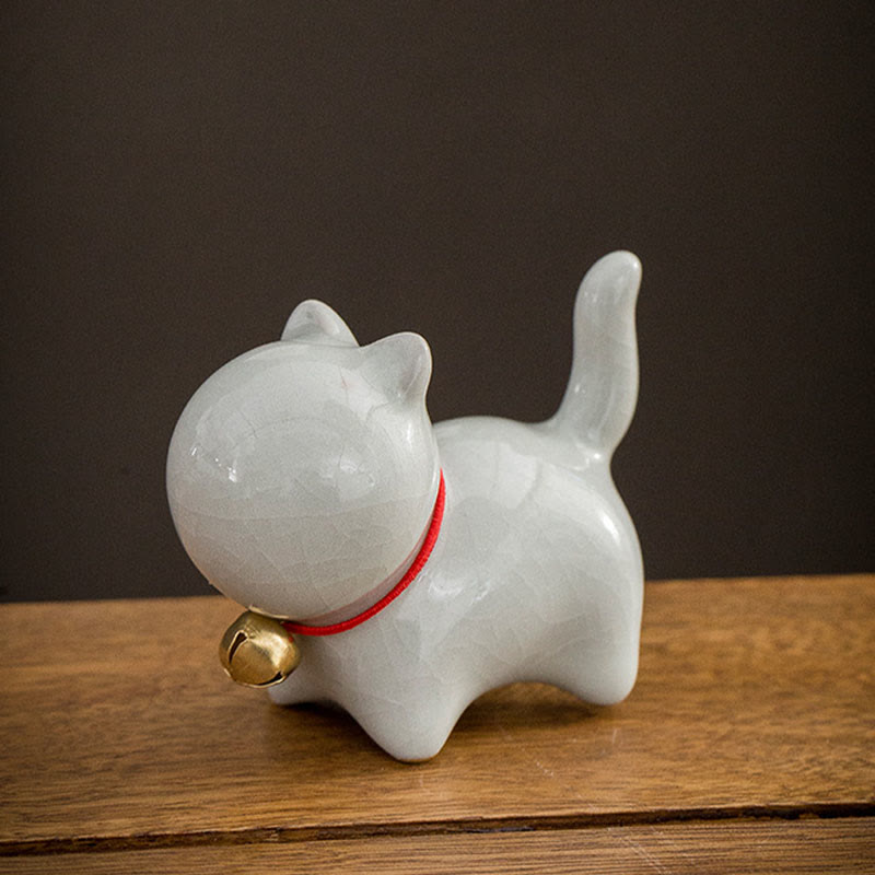 Mini figurine de chat porte-bonheur en céramique pour bureau à domicile