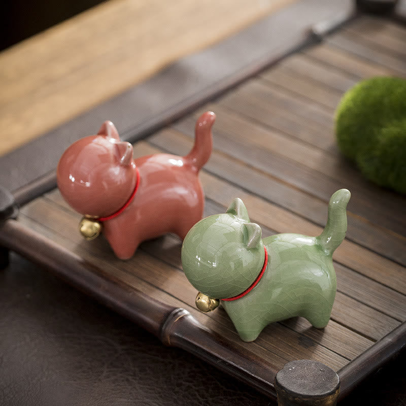 Mini figurine de chat porte-bonheur en céramique pour bureau à domicile