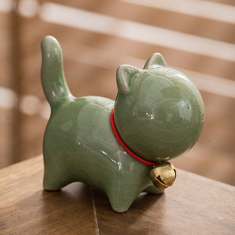 Mini figurine de chat porte-bonheur en céramique pour bureau à domicile