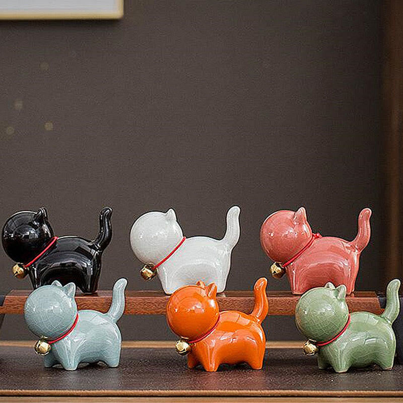 Mini figurine de chat porte-bonheur en céramique pour bureau à domicile