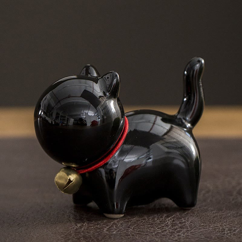 Mini figurine de chat porte-bonheur en céramique pour bureau à domicile