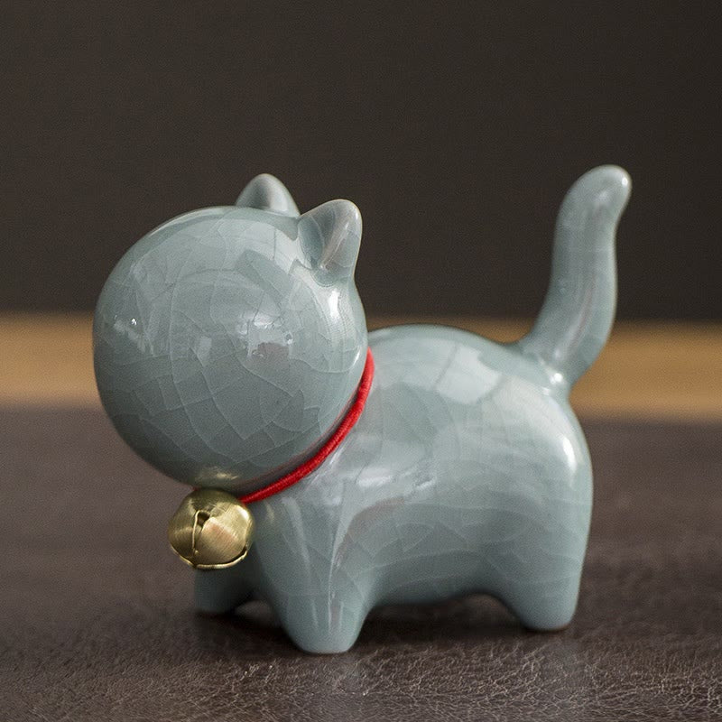 Mini figurine de chat porte-bonheur en céramique pour bureau à domicile