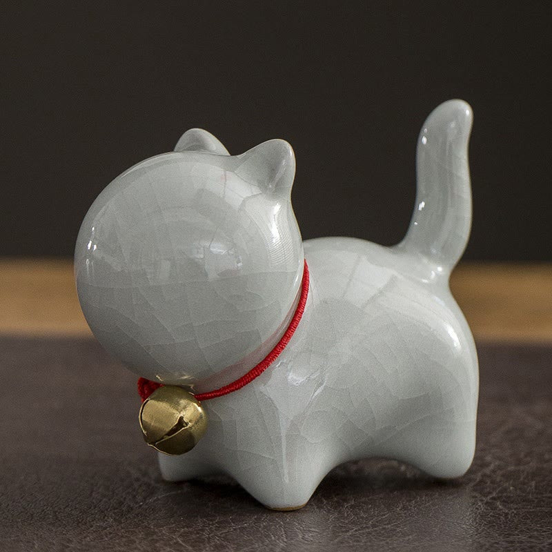 Mini figurine de chat porte-bonheur en céramique pour bureau à domicile