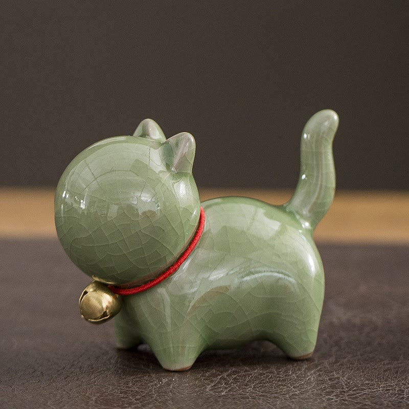 Mini figurine de chat porte-bonheur en céramique pour bureau à domicile