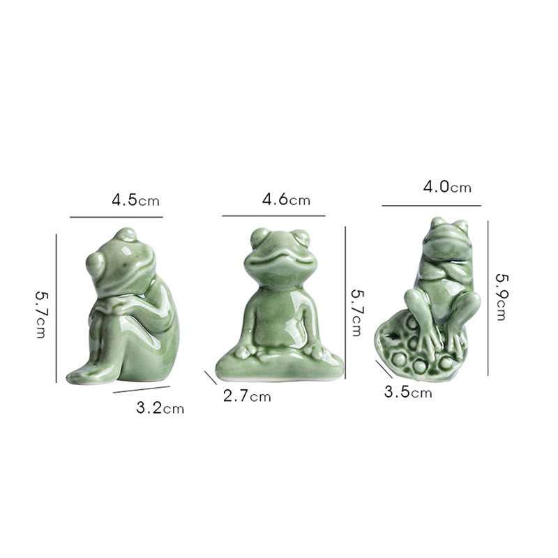 Mini figurine de grenouille de méditation en céramique pour la chance et la richesse