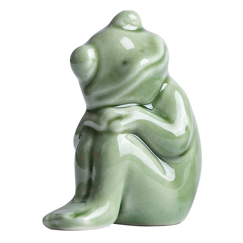 Mini figurine de grenouille de méditation en céramique pour la chance et la richesse