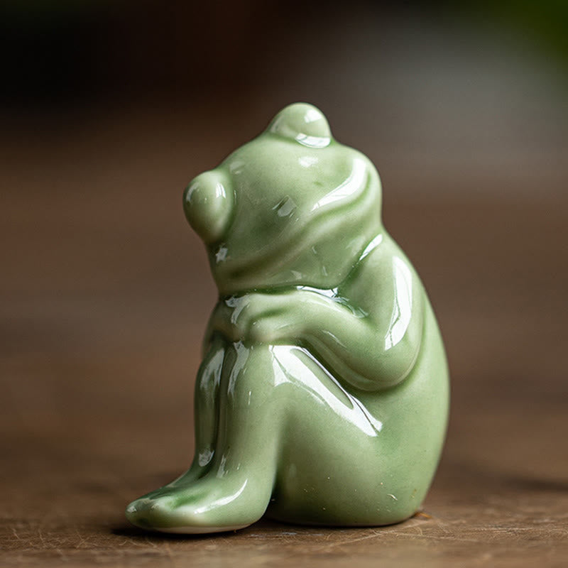 Mini figurine de grenouille de méditation en céramique pour la chance et la richesse