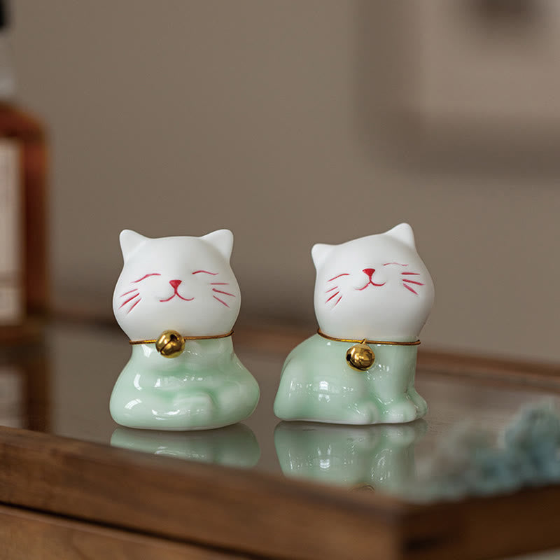 Mini figurine de chat mignon en céramique 4,7 cm Décoration animalière spirituelle