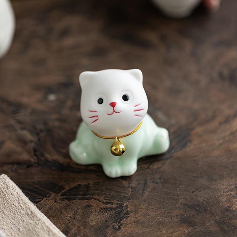 Mini figurine de chat mignon en céramique 4,7 cm Décoration animalière spirituelle